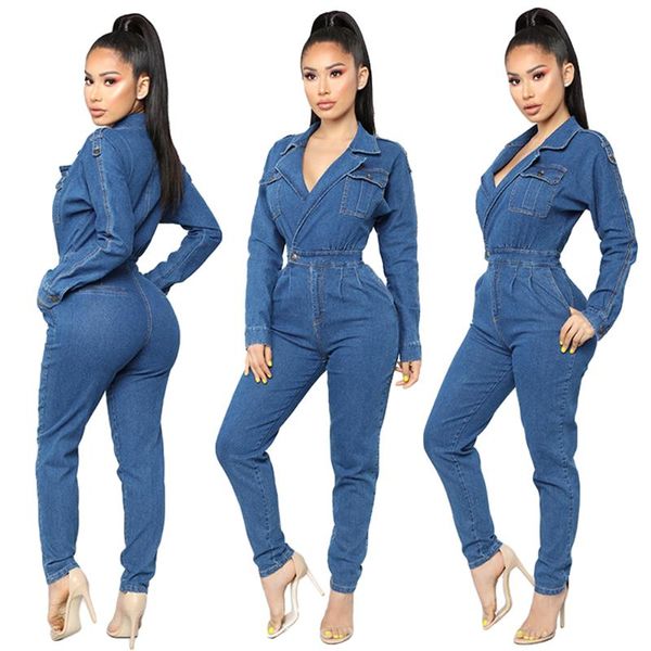 

women's jumpsuits & rompers womens v-neck bodycon jumpsuit overalls club bodysuit slim fit playsuit denim jeans suit casual clothing tr, Black;white