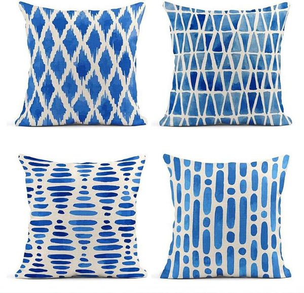 

cushion/decorative pillow throw covers watercolor messy rhombuses in blue pattern mosaic lined oval shaped decor linen cases home decorative