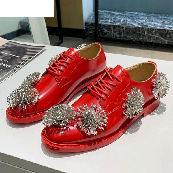 

sandals runway pin firework derby shoes women low heel round toe real leather lace up loafers british style retro casual single di, Black