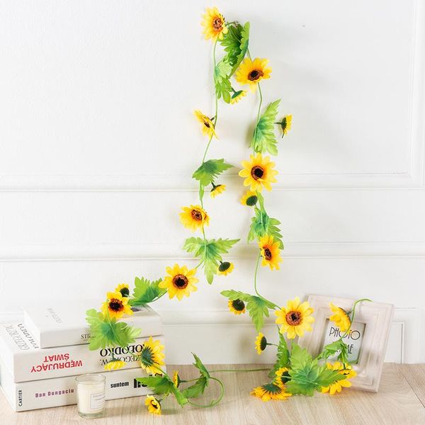 

1pcs simulated flower rattan sunflower fake silk air conditioning pipe decoration decorative flowers & wreaths