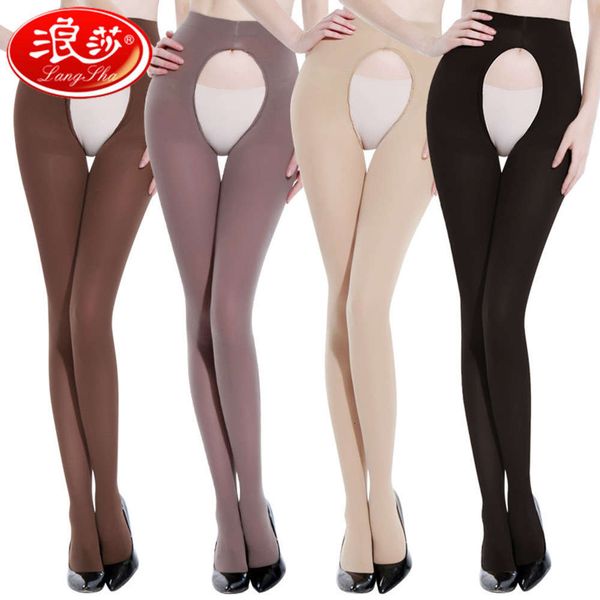 

langsha opening women's pantyhose anti hook silk thin spring and autumn thick non take off black stockings temptation, Black;white