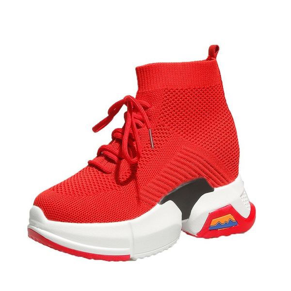 

Autumn Women Breathable Mesh Ankle Boots for Women Chunky Platform Height Increase 8CM Shoes Woman High Heels Shoes Boots Mujer, White