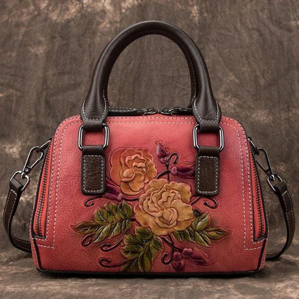 

waist bags women bag messenger retro chinese style female floral genuine embossed leather shoulder crossbody