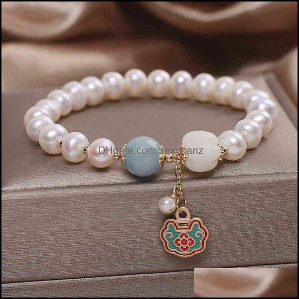 Link, Bracciali Gioielli Braccialetto di perle d'acqua dolce naturale Ciondolo a catena lunga vita Zhaocai in stile cinese per fidanzate Drop Delivery 2021 O