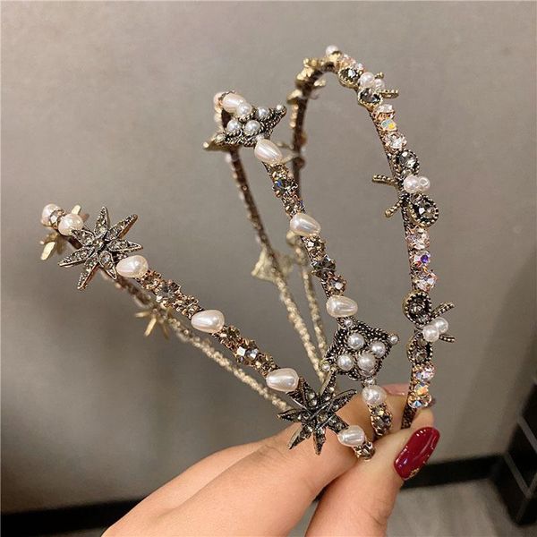 

hair clips & barrettes retro full rhinestone pearl pressed jewelry band temperament wild sweet crystal headband accessories for women tiara, Golden;silver