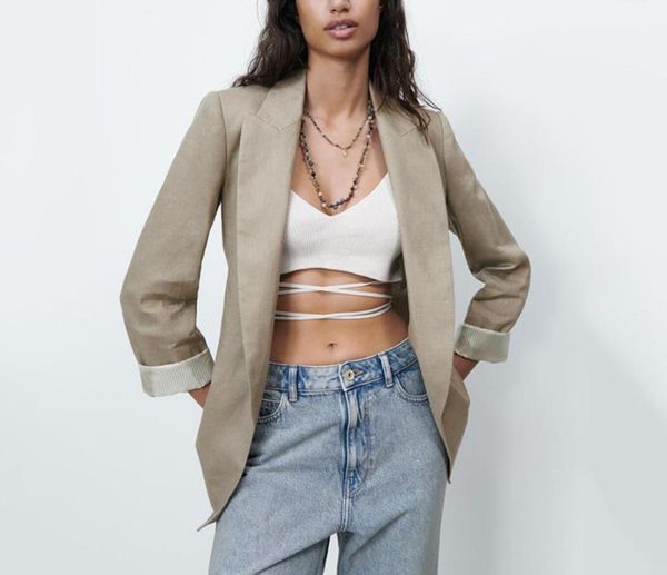 

women's suits & blazers 2021 suit jacket fashion curled sleeves casual linen women, White;black