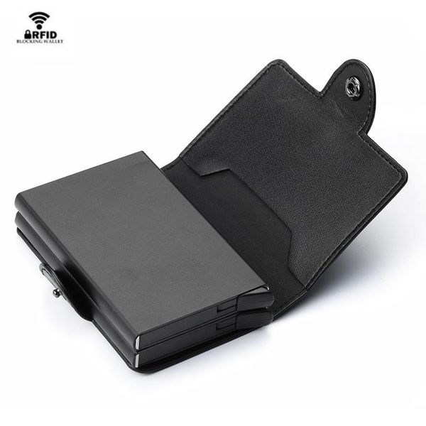 

card holders bisi goro 2021 men and women holder metal rfid double aluminium box bus crazy horse leather id, Brown;gray