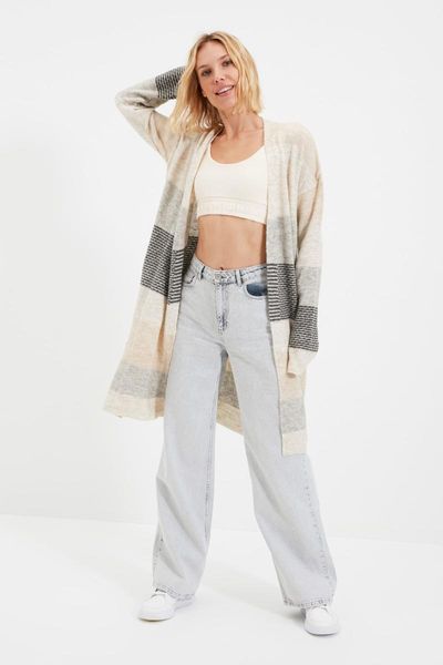 

women's knits & tees trendyol long knitwear cardigan twoaw22hi0125, White