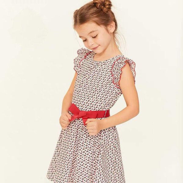 

kids girls casual dresses baby short sleeve bow clothes summer cartoon children 3-8years clothing girl's, Red;yellow
