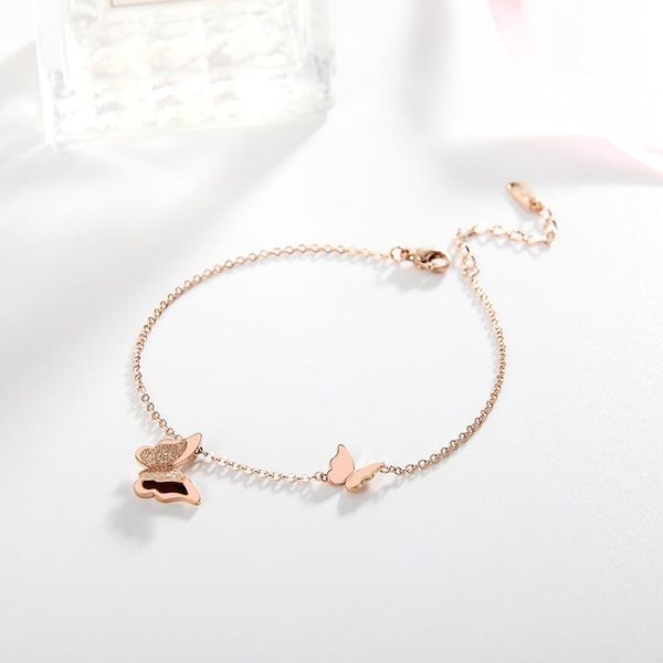 

charm bracelets 2021 rose gold color butterfly personality stainless steel 2 layer bracelet bangle women bff lovers jewelry, Golden;silver