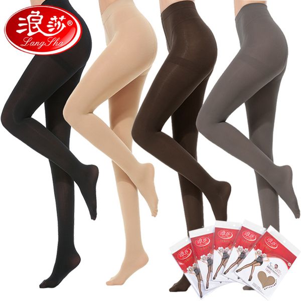

langsha stocking's spring and autumn anti hook silk upshift medium thick pantyhose bare leg black flh color outer wearing, Black;white