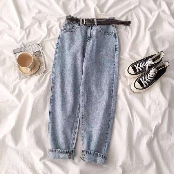 

new jeans womens high waist slim fashion loose straight wide leg harem pants trend 2021 net celebrity selling, Blue