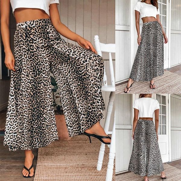 

women's pants & capris summer high waist leopard print wide-leg, Black;white