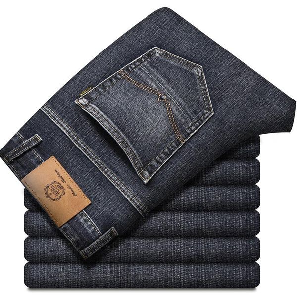 

men's jeans large size 40 classic style business fashion small straight stretch denim trousers male brand pants, Blue
