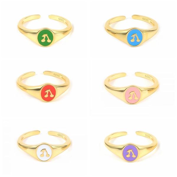 

cluster rings canner s925 sterling silver women's ring summer style cherry dripping oil minimalist open for men women 18k anillos, Golden;silver