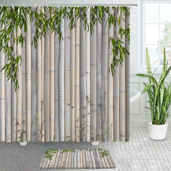 

shower curtains green bamboo zen bathroom decor bath mats sets home polyester fabric chic curtain non-slip carpet door mat