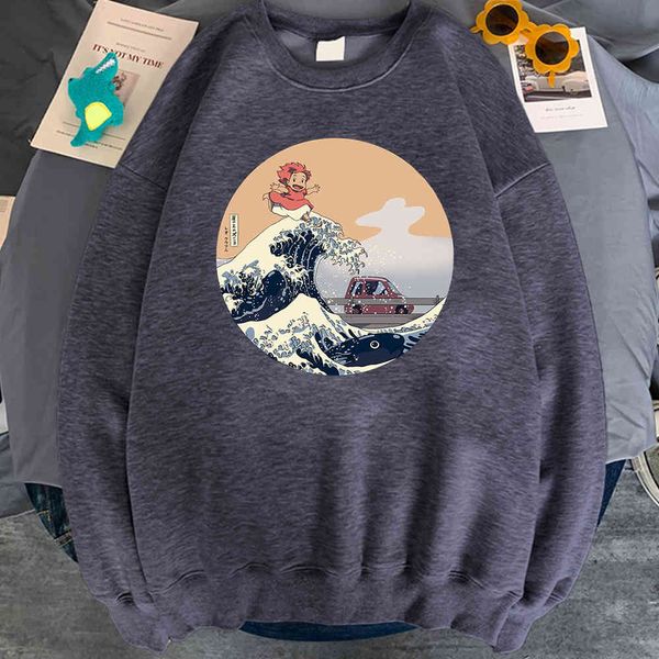 

hokusai men's hoodie, round neck men's sportswear, harajuku style, retro, casual, haihe printing, soft sweater hoodie, Black