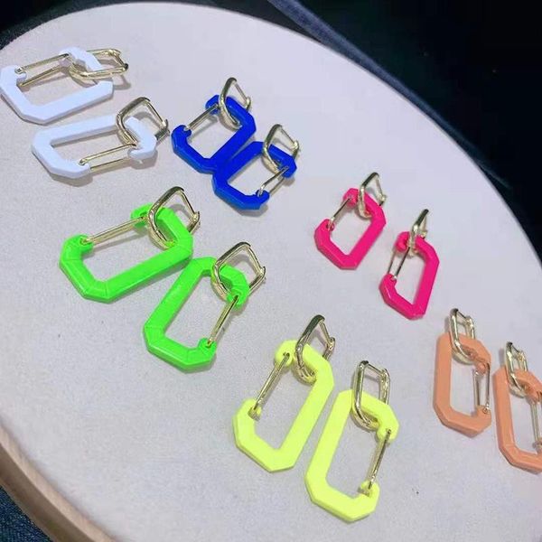 

2pairs/lot women's style d shaped gold color charm colorful enamel hoop cz earrings & huggie, Golden;silver