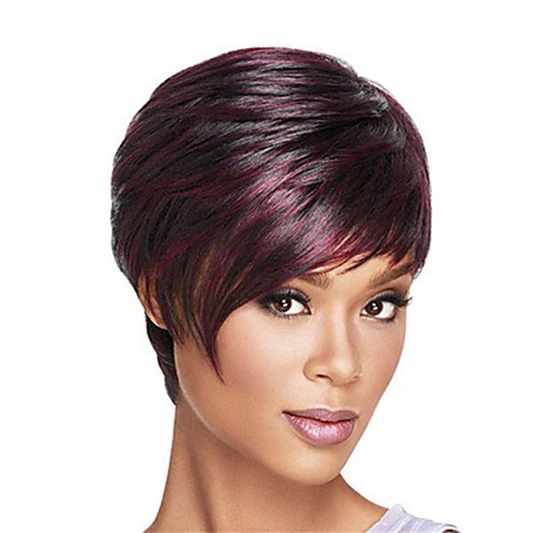 

ladies short wine straight wig with side part bangs synthetic wig for women daily party use, Black