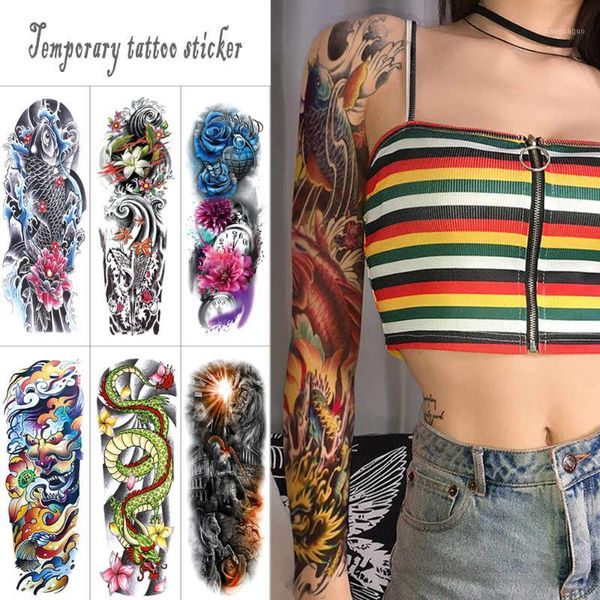 

full arm temporary tattoo sticker angel flower color waterproof fish long large sleeve for women1