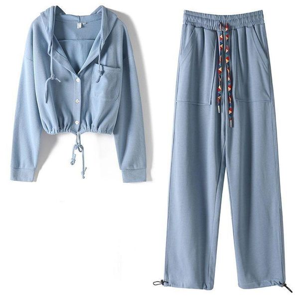 

women's two piece pants women hooded sweater fashion autumn casual set korean loose cardigans long track suits sport sets, White