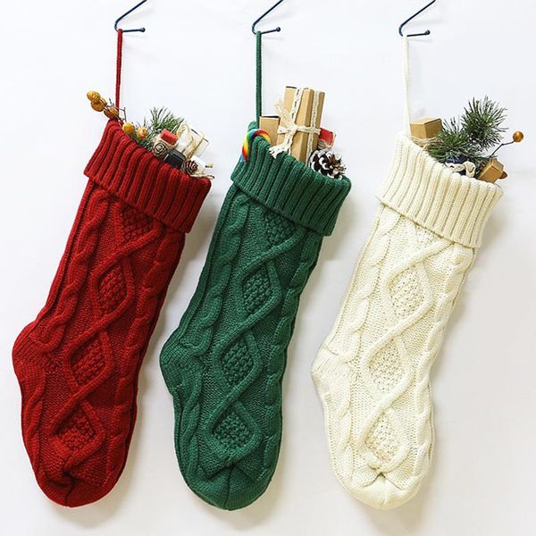 

christmas decorations stockings solid color santa claus sock gift kids candy bag pocket xmas decoration for tree home ornaments
