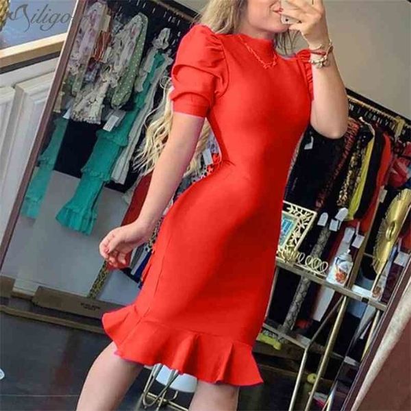 

red black purple puff sleeve elegant ruffled bodycon rayon bandage celebrity party dress vestidos 210525, Black;gray