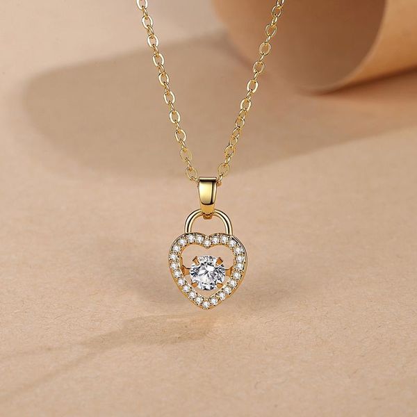 

pendant necklaces hollow out heart lock zircon promise gifts for womens lovers fashion jewelry, Silver