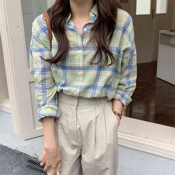 

women's blouses & shirts all match plaid vintage spring stylish geometric comfortable office lady chic femme streetwear brief, White