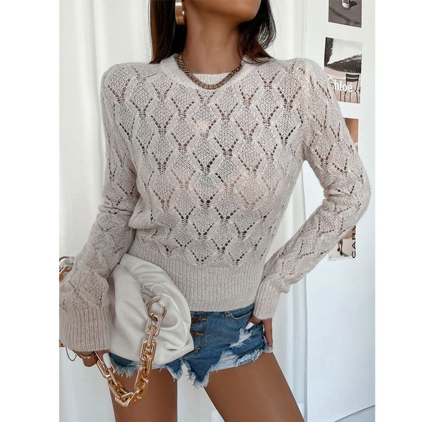 

women's slim cut mahai sweater autumn 2021 crochet round neck thin, White;black