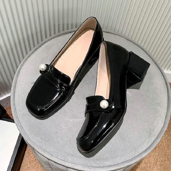 

sianie tianie chic mature office lady pumps patent pu leather chunky high heels spring working plus size women shoes 44 45 46 dress, Black