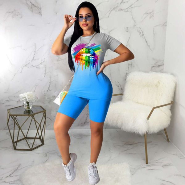 

2021 women's lip print fashion street shorts sportswear, White