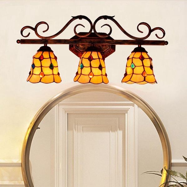 

european retro tiffany stained glass bathroom mirror headlight american corridor bar restaurant three head wall lamp