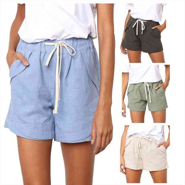 

women short pants summer casual home solid color drawstring streetwear elastic waist pant ladies high wasit pockets loose pants, White;black