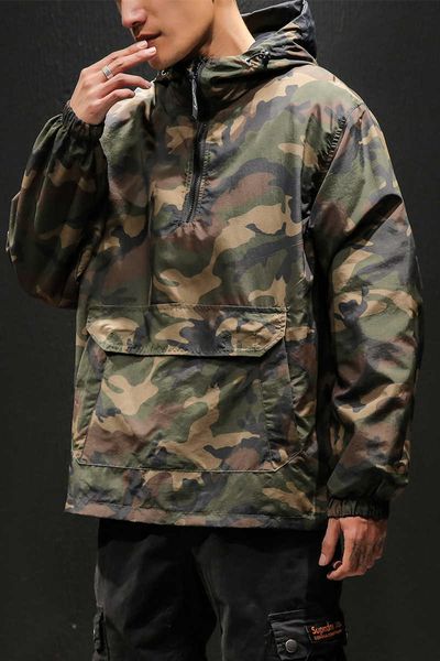 Erkekler Jackets2021 Kamuflaj Kamuflaj Rüzgarlıklar Streetwear Hip Hop Ceket Erkek Bahar Taktik Askeri Rahat Çift Taraflı Ceket X0710