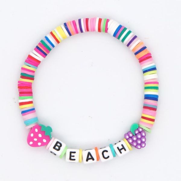 

beaded, strands summer cute fruit bracelet for girl gift polymer clay heishi beads bracelets women letter beach sun pulsera jewelry, Black