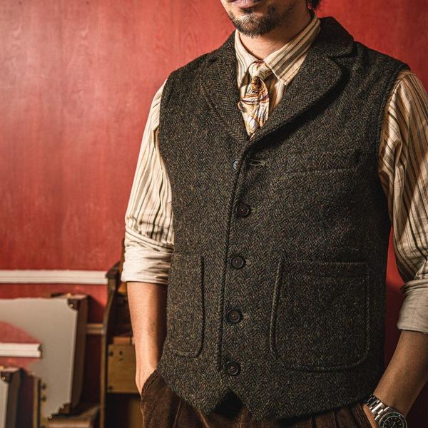 

men's vests mj-0004b, asian size description 100% wool vintage stylish waistcoat 560 gsm mens casual tweed vest red, Black;white