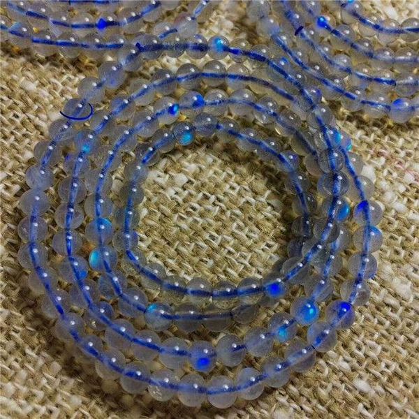 

3rows genuine natural moonstone blue light beads bracelet 4.8-4mm beaded, strands, Black