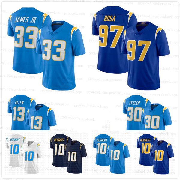 

10 justin herbert custom football jerseys 97 joey bosa 33 derwin james jr 13 keenan allen 70 rashawn slater austin ekeler mike williams murr, Black;red