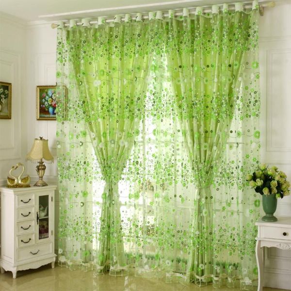 

curtain & drapes green eye-catching tulle double-layer polyester flower printed sheer drape curtains for bedroom