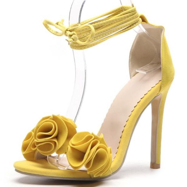 

sandals fanyuan lace up high heels women ruffle summer solid fashion thin chaussure femme size 34-52, Black