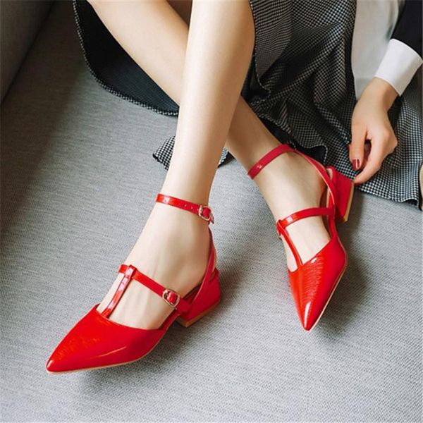 

dress shoes pxelena european fashion women patent leather sandals chunky block med heels t-tied sandal hollow out summer 2021 lady, Black