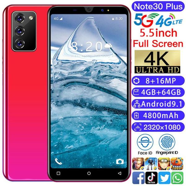 

cell phone mounts & holders global version smartphone note 30 plus 5.5inch mobile 8+16mp 4+64g full screen 4800mah face id 10core dual sim a