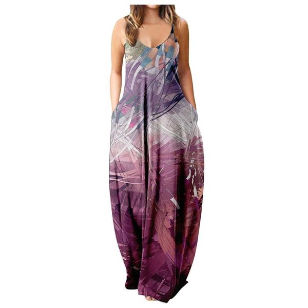 

casual dresses plus size women clothing summer dress floral drawstring gradient rendering sling long vestido de mujer, Black;gray