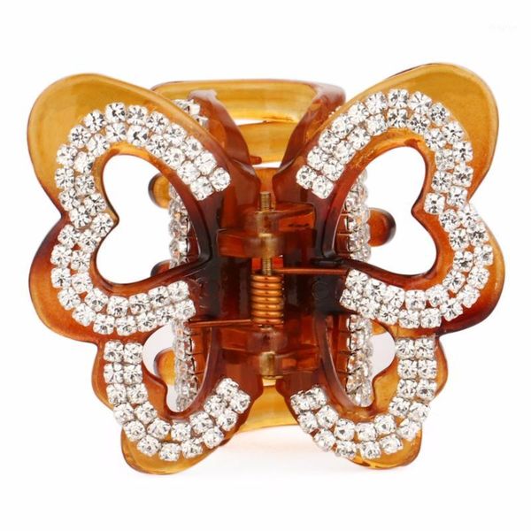 

elegant butterfly hair claw crab middle clips for ladies crystals brown barrettes women accessories clamps fz3571
