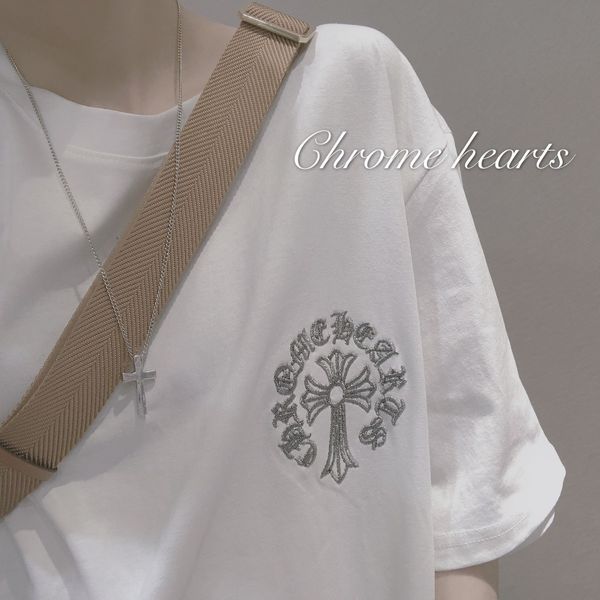 

crosin short sleeve women's fashionable embroidery medium length t-shirt white lower body missing cross loose brand rqun