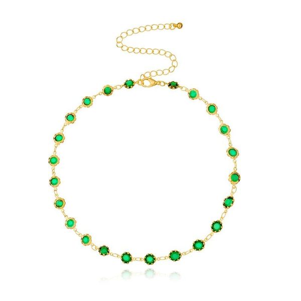 

chokers fashion round collar necklaces green crystal chunky necklace statement small pendant flower jewelry for women luxury accessories, Golden;silver