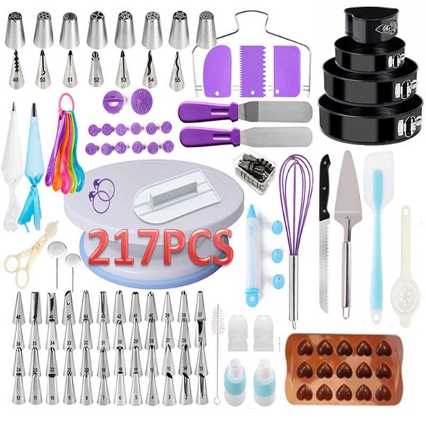 

baking & pastry tools 217-piece cake turntable set, cream decorating tool carbon steel non-stick pan kit