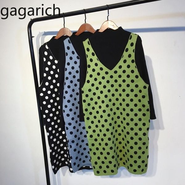

two piece dress gagarich women set polka dot suspender female pullover knitted black show thin casual coat suit trend 2021, White