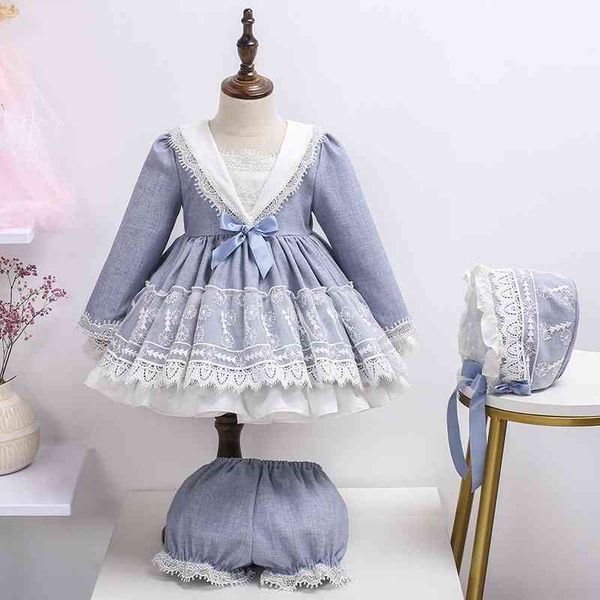 

3pcs baby girl vintage spain dress children royal lolita princess dresses toddler girls birthday vestidos infant lace bow gown 210615, Red;yellow